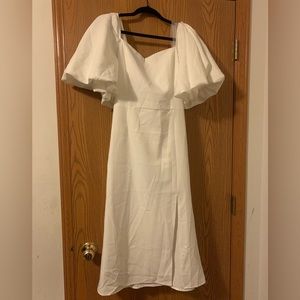 Boohoo Satin Puff Sleeve Bow Back Detail Midi Dress